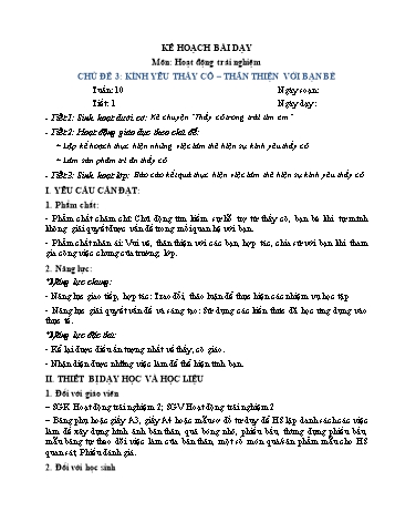 Giáo án Hoạt động trải nghiệm Lớp 3 (Sách Chân trời sáng tạo) - Tuần 10 - Năm học 2022-2023