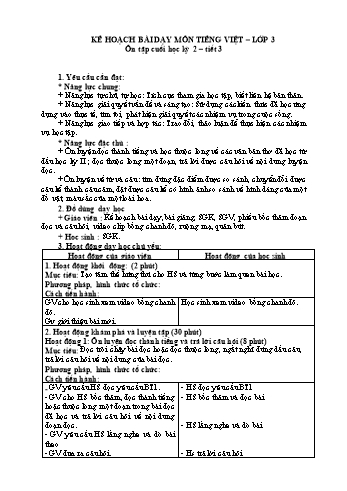 Giáo án Tiếng Việt Lớp 3 (Sách Chân trời sáng tạo) - Ôn tập cuối học kỳ 2 (Tiết 3) - Năm học 2022-2023