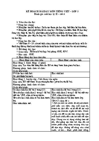 Giáo án Tiếng Việt Lớp 3 (Sách Chân trời sáng tạo) - Ôn tập đánh giá cuối học kỳ 2 (Tiết 4) - Năm học 2022-2023