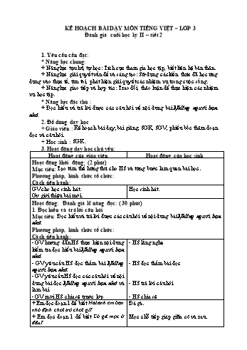 Giáo án Tiếng Việt Lớp 3 (Sách Chân trời sáng tạo) - Ôn tập đánh giá cuối học kỳ 2 (Tiết 2) - Năm học 2022-2023