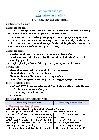 Giáo án Tiếng Việt Lớp 3 (Sách Chân trời sáng tạo) - Tuần 11 - Bài 3: Chuyện xây nhà - Năm học 2022-2023