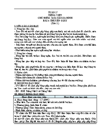 Giáo án Tiếng Việt Lớp 3 (Sách Chân trời sáng tạo) - Tuần 17 - Bài 4: Thuyền giấy - Năm học 2022-2023