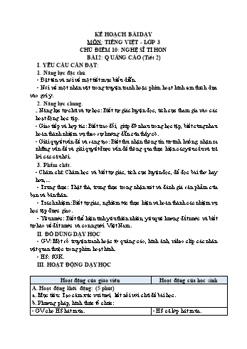 Giáo án Tiếng Việt Lớp 3 (Sách Chân trời sáng tạo) - Tuần 21 - Bài 2: Quảng cáo (Tiết 2) - Năm học 2022-2023