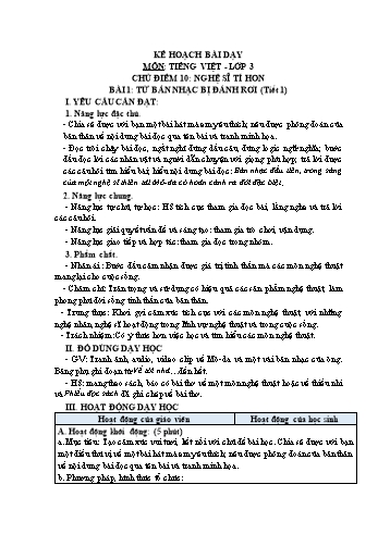 Giáo án Tiếng Việt Lớp 3 (Sách Chân trời sáng tạo) - Tuần 21 - Bài 1: Từ bản nhạc bị đánh rơi (Tiết 1) - Năm học 2022-2023