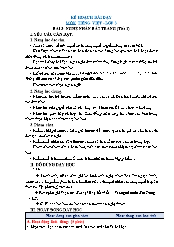 Giáo án Tiếng Việt Lớp 3 (Sách Chân trời sáng tạo) - Tuần 22 - Bài 3: Nghệ nhân Bát Tràng - Năm học 2022-2023