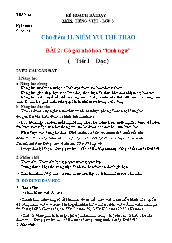 Giáo án Tiếng Việt Lớp 3 (Sách Chân trời sáng tạo) - Tuần 23 - Bài 2: Cô gái nhỏ hóa kình ngư - Năm học 2022-2023