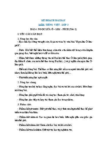 Giáo án Tiếng Việt Lớp 3 (Sách Chân trời sáng tạo) - Tuần 24 - Bài 4: Ngọn lửa Ôlympic - Năm học 2022-2023