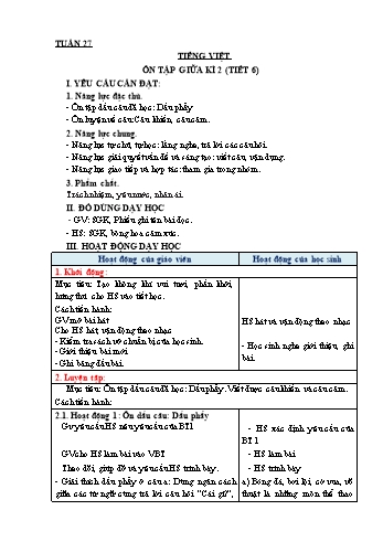 Giáo án Tiếng Việt Lớp 3 (Sách Chân trời sáng tạo) - Tuần 27 - Ôn tập giữa học kì 2 (Tiết 6) - Năm học 2022-2023