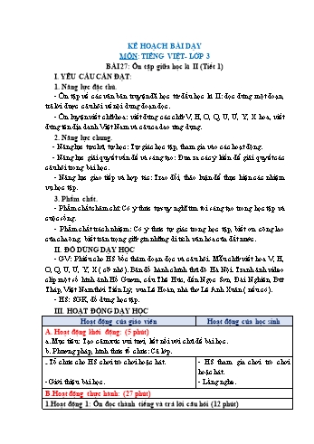 Giáo án Tiếng Việt Lớp 3 (Sách Chân trời sáng tạo) - Tuần 27 - Ôn tập giữa học kì 2 (Tiết 1) - Năm học 2022-2023