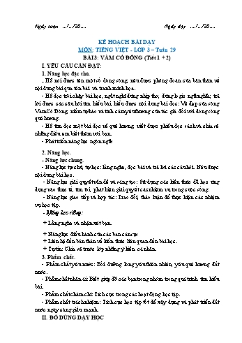 Giáo án Tiếng Việt Lớp 3 (Sách Chân trời sáng tạo) - Tuần 29 - Bài 3: Vàm cỏ đông - Năm học 2022-2023