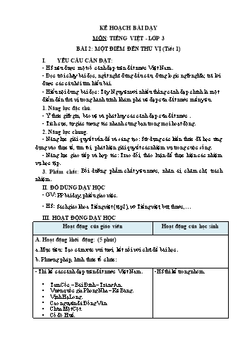 Giáo án Tiếng Việt Lớp 3 (Sách Chân trời sáng tạo) - Tuần 30 - Bài 2: Một điểm đến thú vị - Năm học 2022-2023