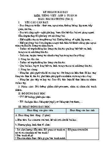 Giáo án Tiếng Việt Lớp 3 (Sách Chân trời sáng tạo) - Tuần 30 - Bài 1: Hai Bà Trưng - Năm học 2022-2023