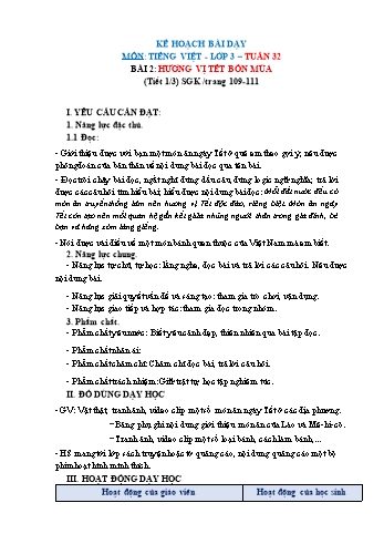 Giáo án Tiếng Việt Lớp 3 (Sách Chân trời sáng tạo) - Tuần 32 - Bài 2: Hương vị Tết bốn mùa - Năm học 2022-2023