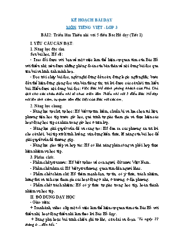 Giáo án Tiếng Việt Lớp 3 (Sách Chân trời sáng tạo) - Tuần 5 - Bài 2 Triển lãm Thiếu nhi với 5 điều Bác Hồ dạy - Năm học 2022-2023