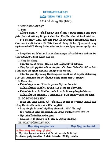 Giáo án Tiếng Việt Lớp 3 (Sách Chân trời sáng tạo) - Tuần 8 - Bài 4: Lễ kết nạp Đội - Năm học 2022-2023