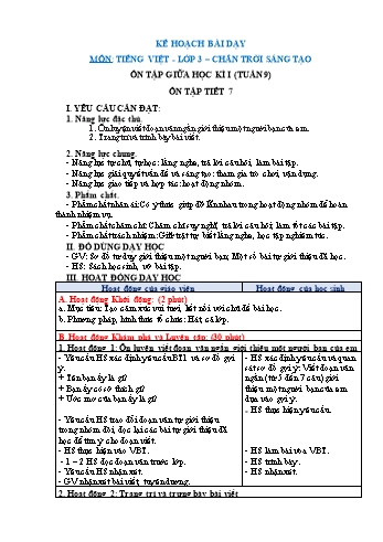 Giáo án Tiếng Việt Lớp 3 (Sách Chân trời sáng tạo) - Tuần 9 - Ôn tập (Tiết 7) - Năm học 2022-2023