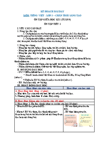 Giáo án Tiếng Việt Lớp 3 (Sách Chân trời sáng tạo) - Tuần 9 - Ôn tập (Tiết 1) - Năm học 2022-2023