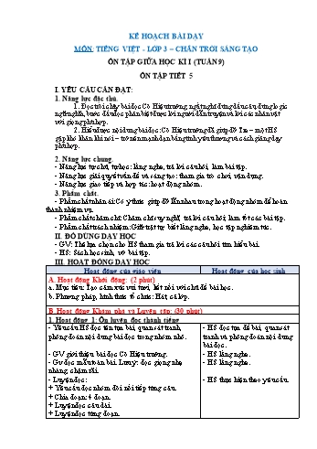 Giáo án Tiếng Việt Lớp 3 (Sách Chân trời sáng tạo) - Tuần 9 - Ôn tập (Tiết 5) - Năm học 2022-2023