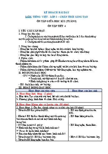 Giáo án Tiếng Việt Lớp 3 (Sách Chân trời sáng tạo) - Tuần 9 - Ôn tập (Tiết 4) - Năm học 2022-2023