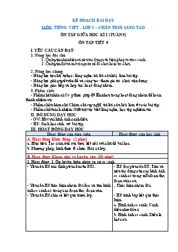 Giáo án Tiếng Việt Lớp 3 (Sách Chân trời sáng tạo) - Tuần 9 - Ôn tập (Tiết 6) - Năm học 2022-2023