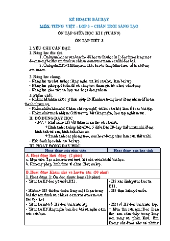 Giáo án Tiếng Việt Lớp 3 (Sách Chân trời sáng tạo) - Tuần 9 - Ôn tập (Tiết 3) - Năm học 2022-2023