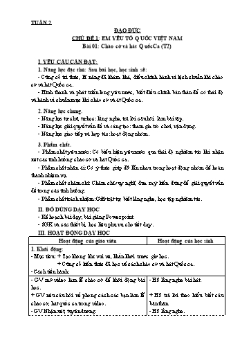 Giáo án Steam Đạo đức Lớp 3 (Sách Kết nối tri thức) - Tuần 2 - Chủ đề 1: Em yêu Tổ quốc Việt Nam - Bài 1: Chào cờ và hát Quốc ca (Tiết 2)
