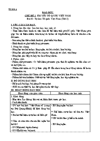 Giáo án Steam Đạo đức Lớp 3 (Sách Kết nối tri thức) - Tuần 4 - Chủ đề 1: Em yêu Tổ quốc Việt Nam - Bài 2: Tự hào Tổ quốc Việt Nam (Tiết 2)