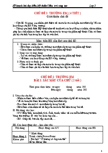 Giáo án Steam Mỹ thuật Lớp 3 (Sách Chân trời sáng tạo) - Chương trình cả năm