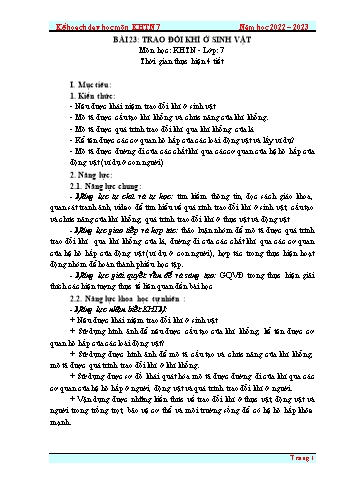 Giáo án Khoa học tự nhiên Lớp 7 (Sách Cánh diều) - Bài 23: Trao đổi khí ở sinh vật - Năm học 2022-2023