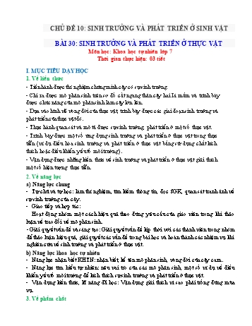 Giáo án Khoa học tự nhiên Lớp 7 (Sách Cánh diều) - Bài 30: Sinh trưởng và phát triển ở thực vật - Năm học 2022-2023