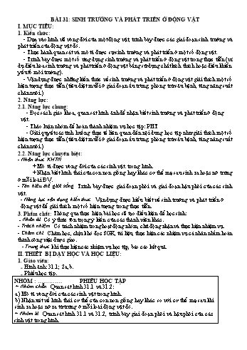 Giáo án Khoa học tự nhiên Lớp 7 (Sách Cánh diều) - Bài 31: Sinh trưởng và phát triển ở động vật - Năm học 2022-2023