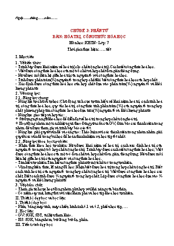 Giáo án Khoa học tự nhiên Lớp 7 (Sách Cánh diều) - Bài 6: Hóa trị, công thức hóa học - Năm học 2022-2023