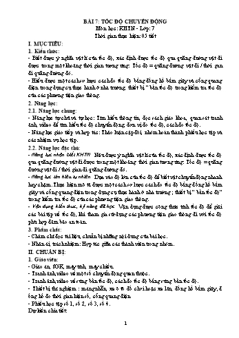 Giáo án Khoa học tự nhiên Lớp 7 (Sách Cánh diều) - Bài 7: Tốc độ chuyển động - Năm học 2022-2023