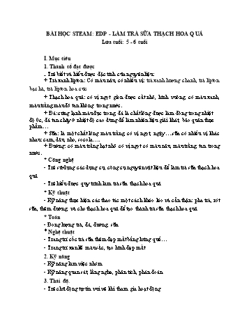 Giáo án Steam Lớp Lá - Bài học: EDP-Làm trà sữa thạch hoa quả